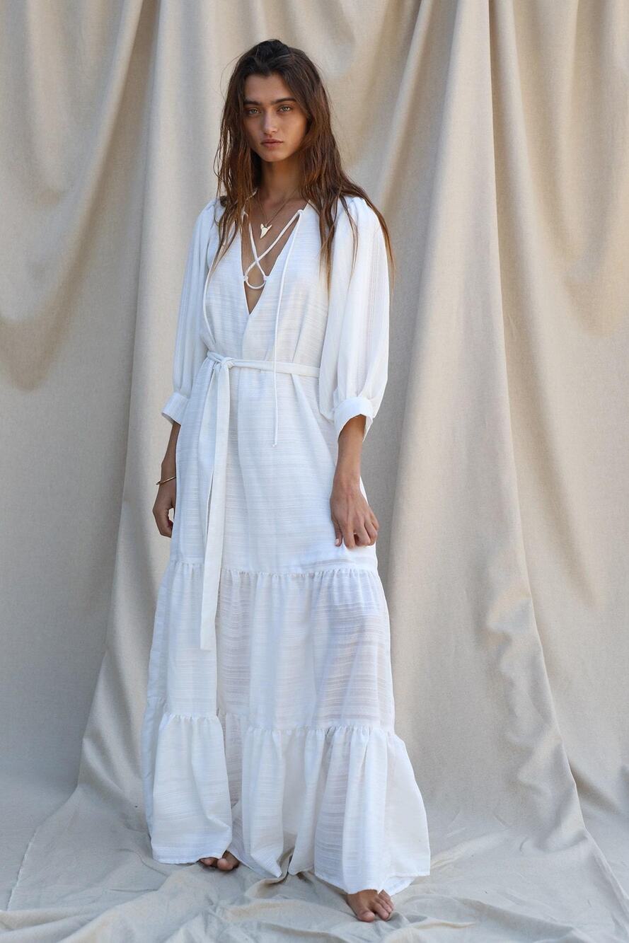 Jen's Pirate Booty Haiku Maxi Dress White Boho Cotton Beach Size Large
